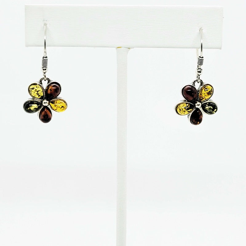 Multi Colored Baltic Amber Flower Earrings