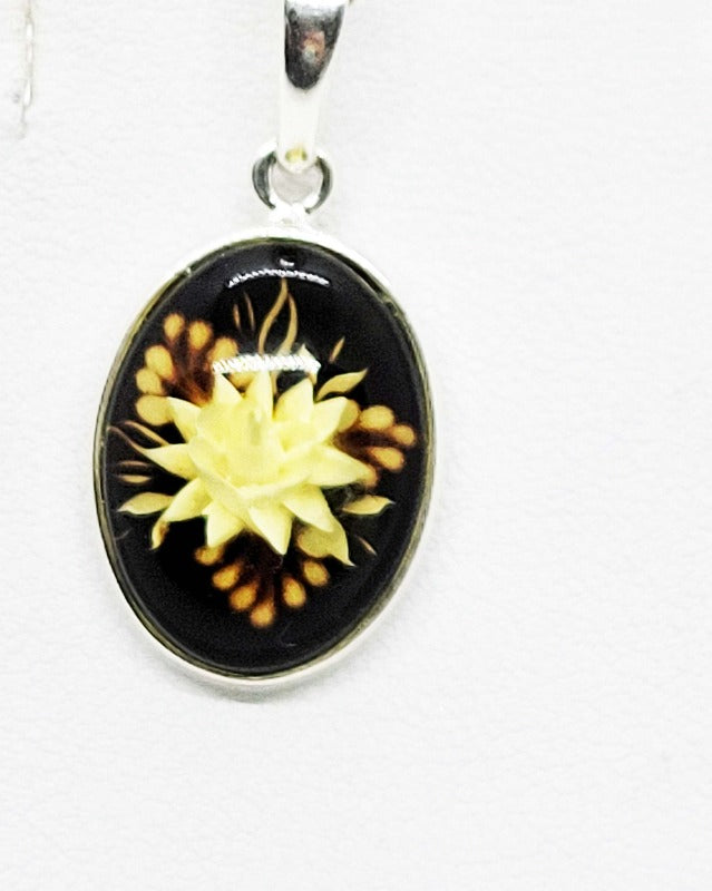 Intaglio Baltic Amber Flower Pendant