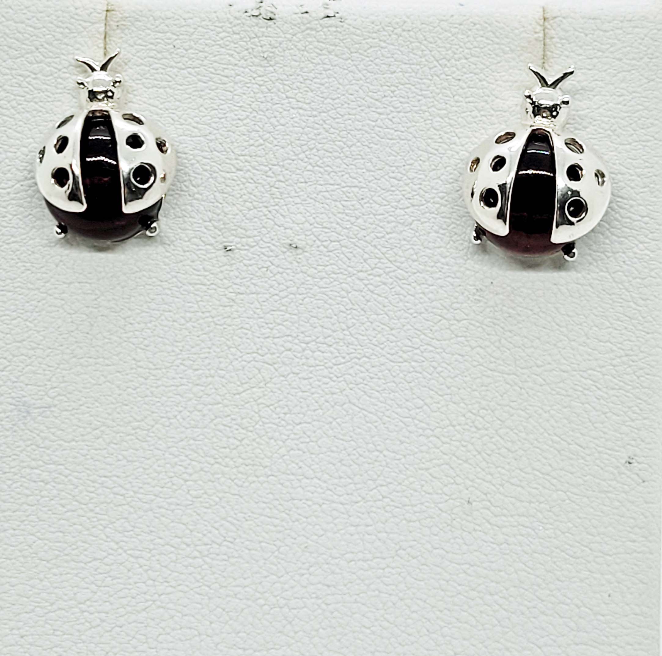 Silver Baltic Amber Lady Bug Earrings