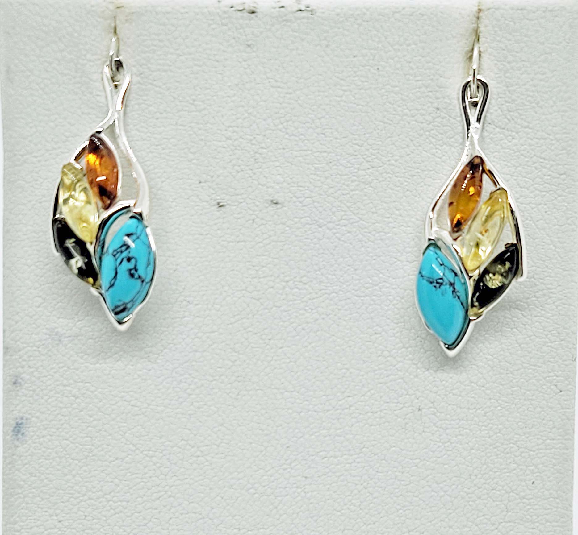 Turquoise & Baltic Amber Multi Color Earrings