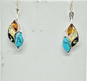Turquoise & Baltic Amber Multi Color Earrings